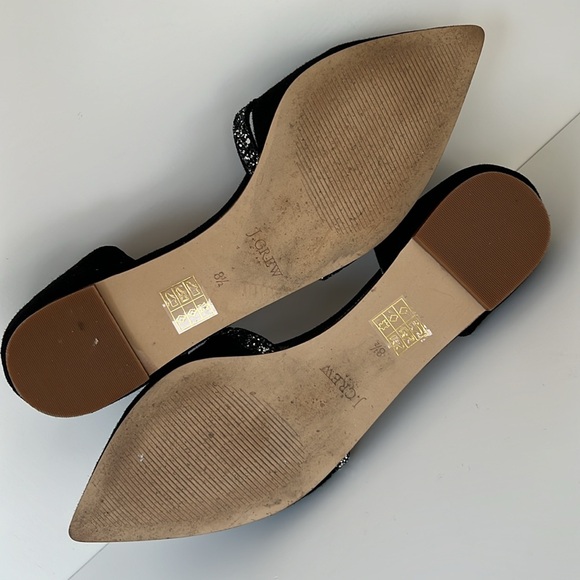 J Crew Suede D'Orsay Sparkle Glitter Rhinestone Black Flats Size 8.5 - Picture 5 of 6